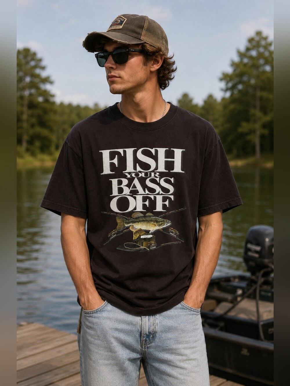 Fish Your Bass Off Graphic T-Shirt | Funny Bass Fishing Tee for Men